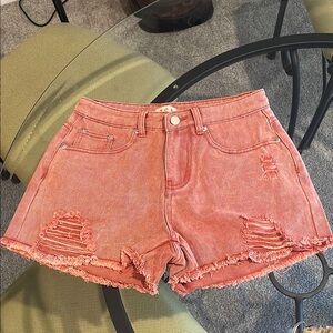 POL Pink Distressed Jean Shorts High-Waisted